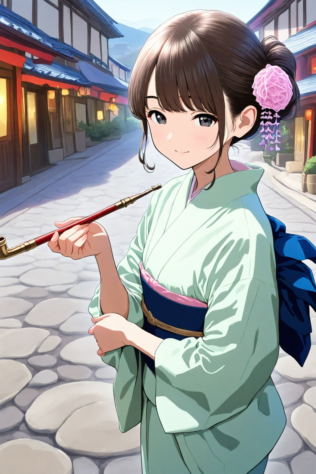 煙管を持つ着物女性