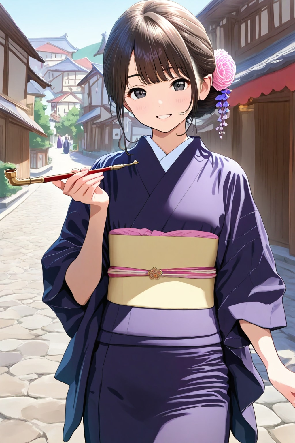 煙管を持つ着物女性