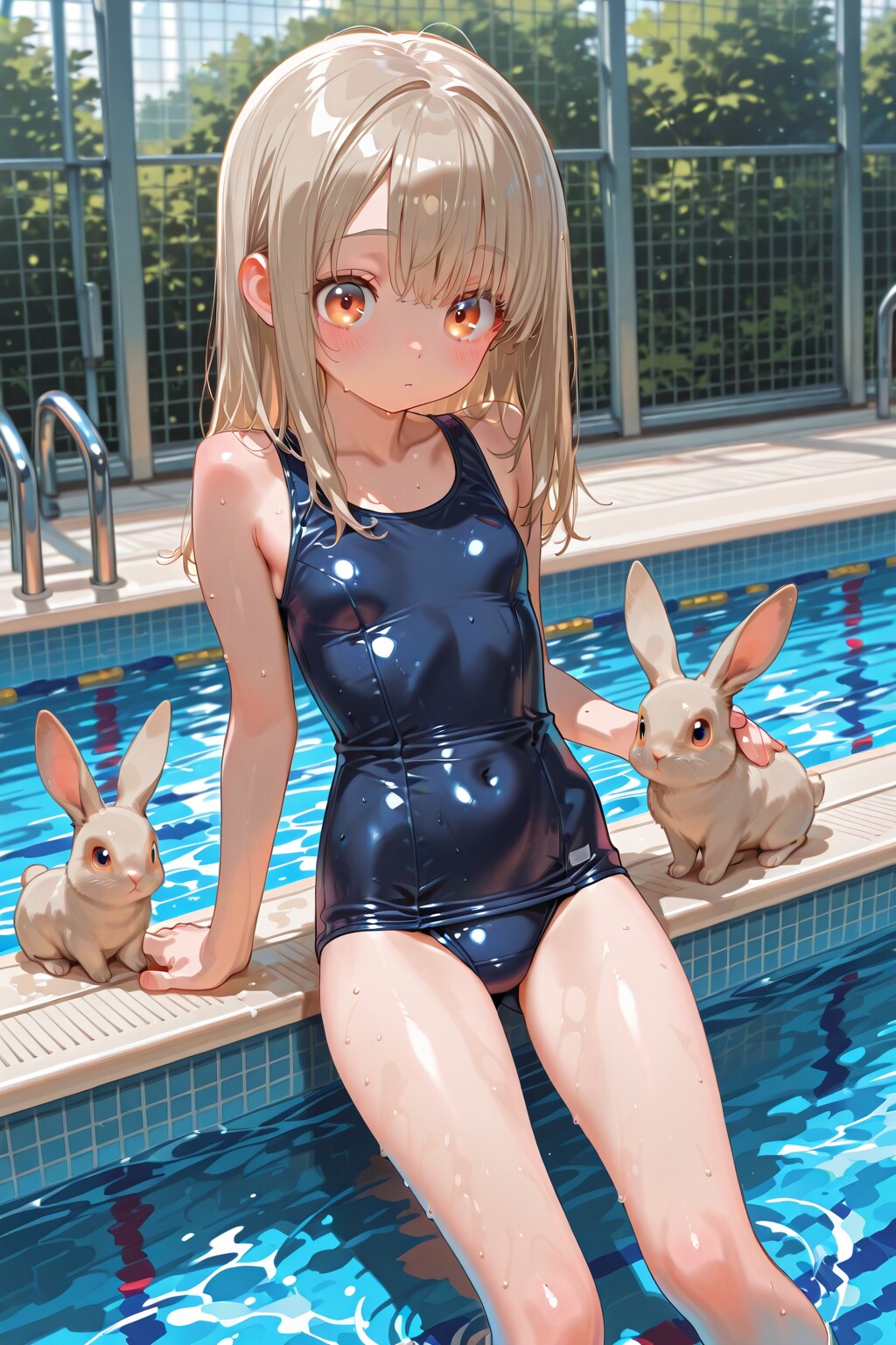 うさぎとプール