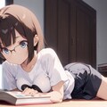 むっちり太もも巨乳の美少女が本を読む 2枚目