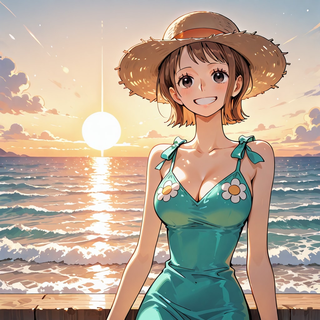 夕暮れの海岸で