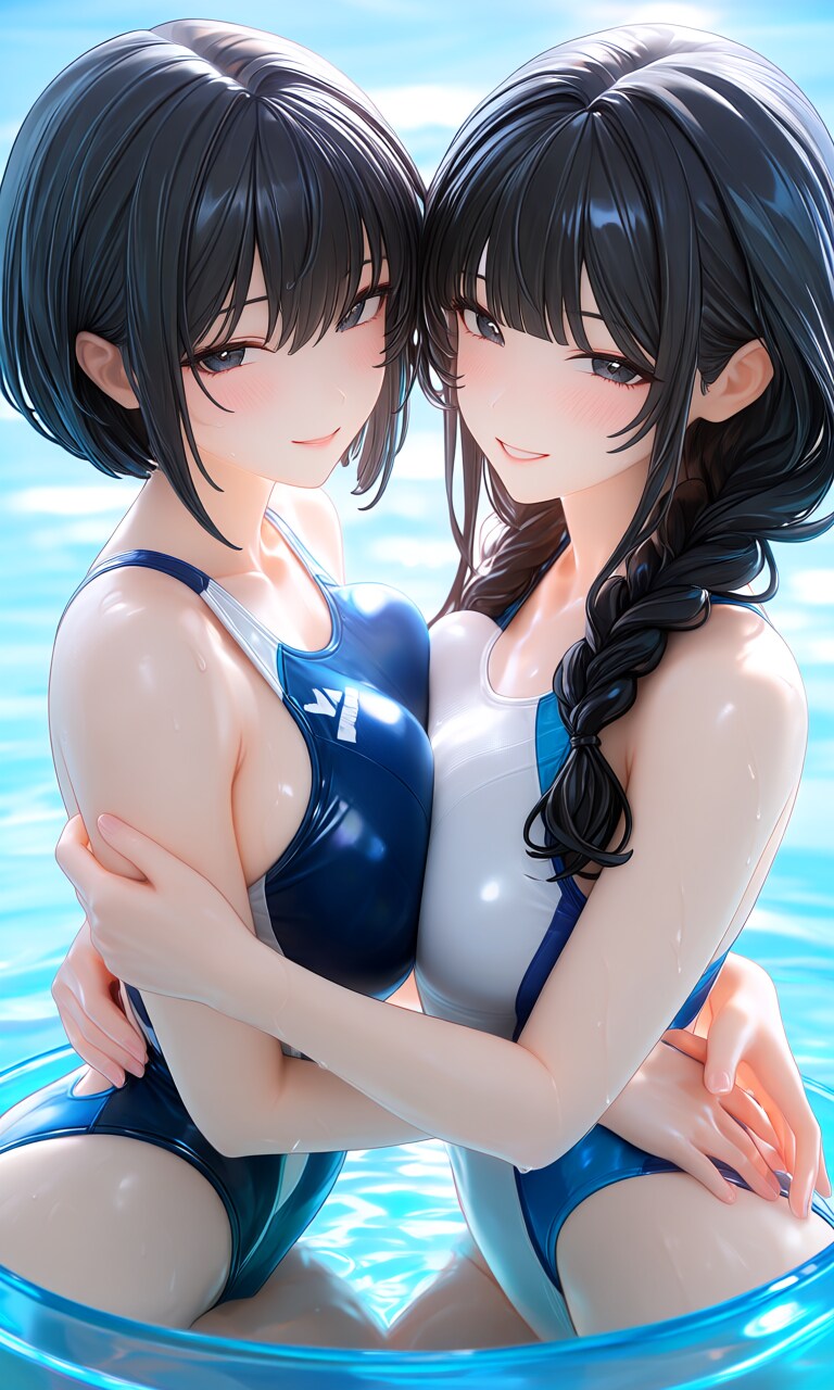 （半フィギュア質感）最近、出番が多いタイプの量産型ハイレグ女戦闘員ちゃん達💕による百合友情のハグ🥰♪