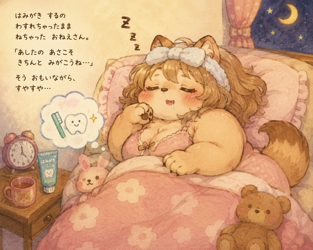 はみがきわすれておねむなけものむちむちおねえさん