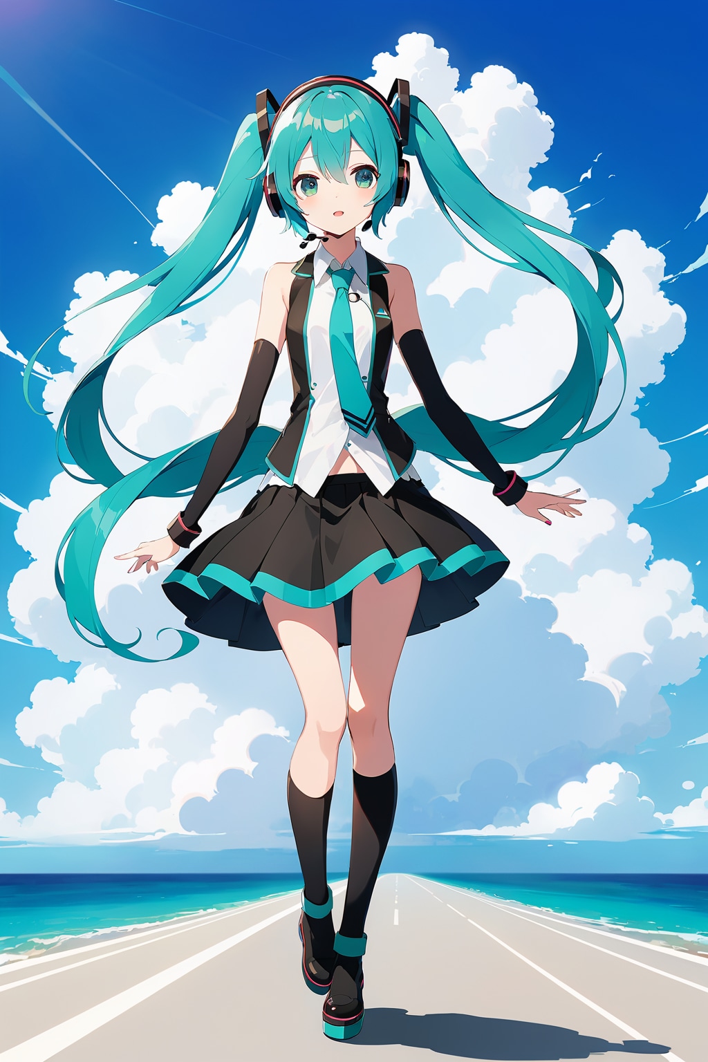 ミクと海へ続く一本道３ | の人気AIイラスト・グラビア