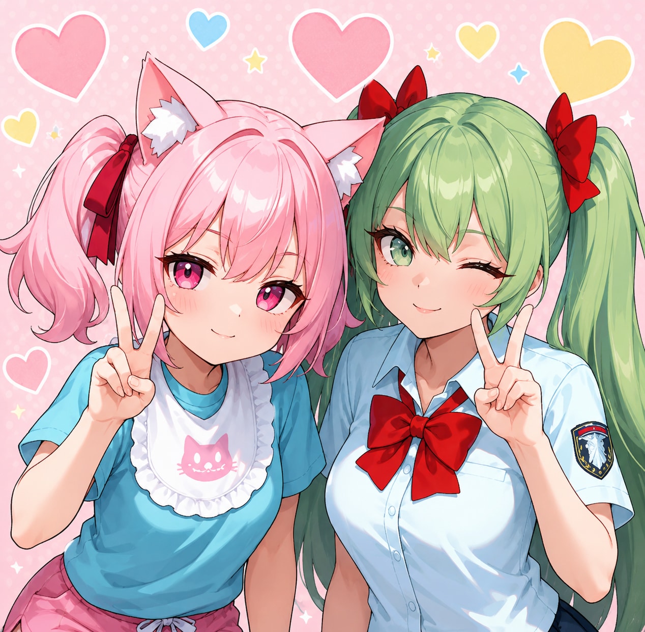 あおいちゃんとねこちゃんのツインテールツーショット！！ | の人気AIイラスト・グラビア