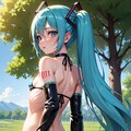 初音ミクです。020_ビキニで公園『あっちに行けって、…わかったわよ。』（イラスト風） 2枚目