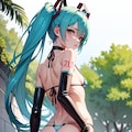 初音ミクです。020_ビキニで公園『あっちに行けって、…わかったわよ。』（イラスト風） 5枚目