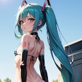初音ミクです。020_ビキニで公園『あっちに行けって、…わかったわよ。』（イラスト風） 4枚目