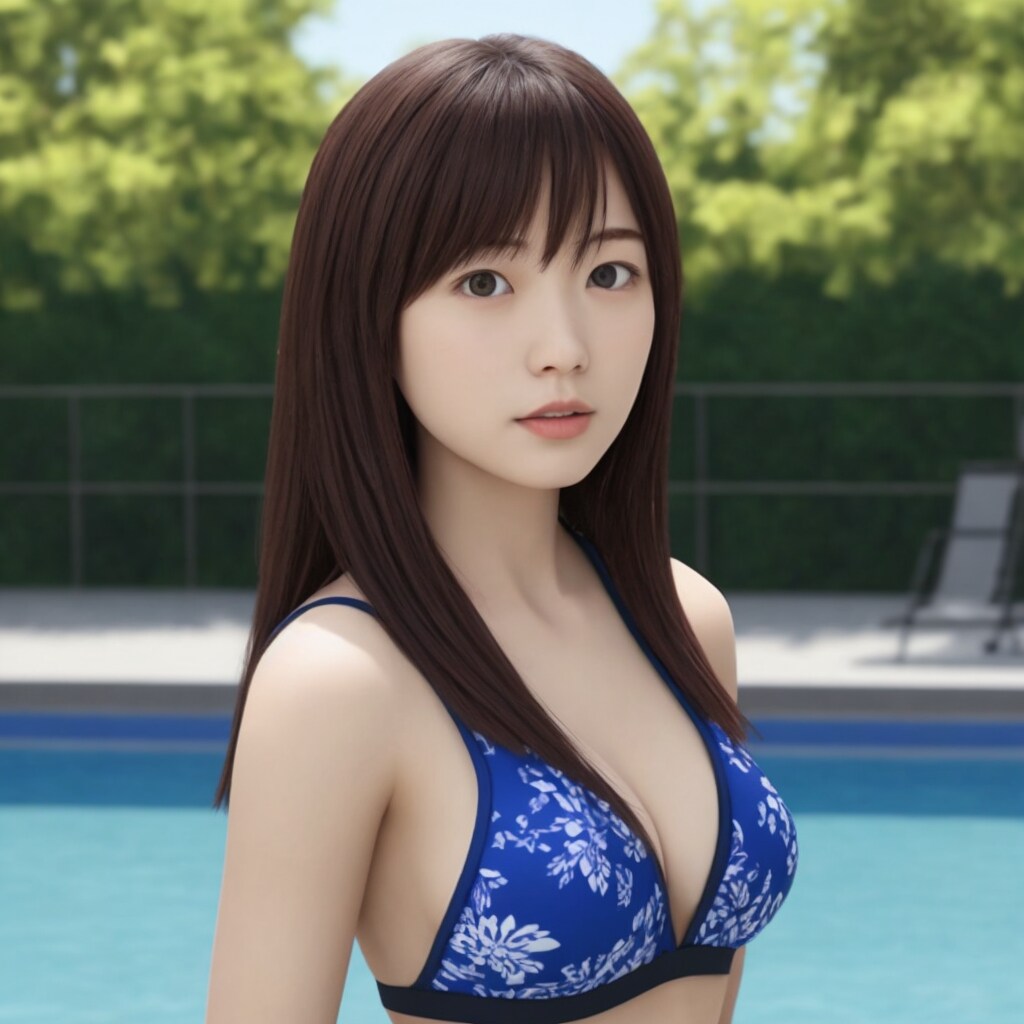 ロングヘアの水着美女