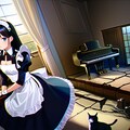 [猫のご主人様とメイドの私]空いた時間はピアノでも(NovelAI) 3枚目