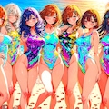 南国トロピカルカラフル🩷なハイレグ水着っ娘達😍💕 5枚目