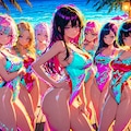 南国トロピカルカラフル🩷なハイレグ水着っ娘達😍💕 4枚目