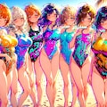 南国トロピカルカラフル🩷なハイレグ水着っ娘達😍💕 3枚目