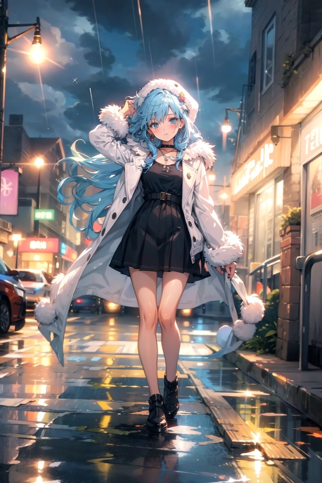 雨降る街で帰宅する女の子