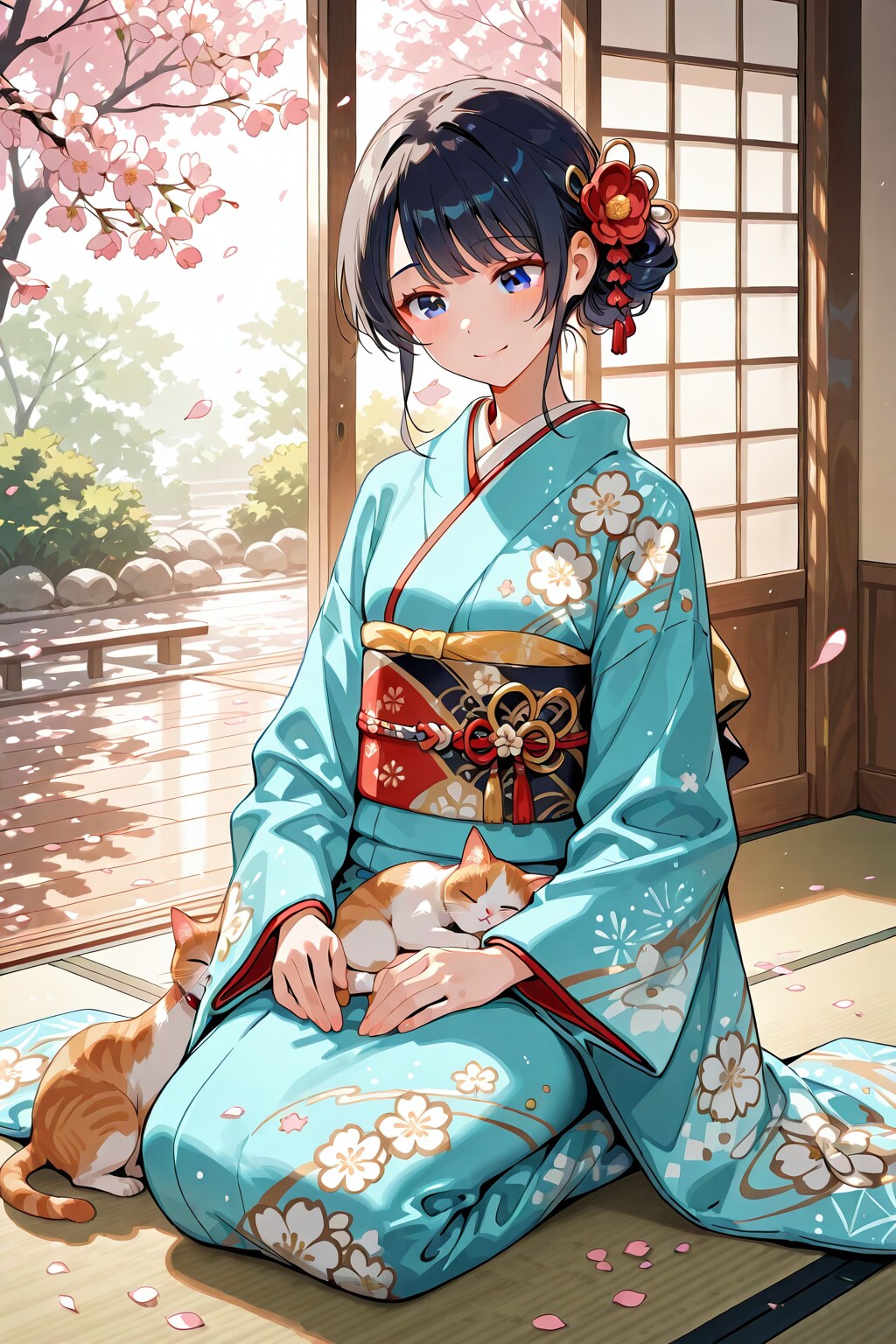 猫と花見