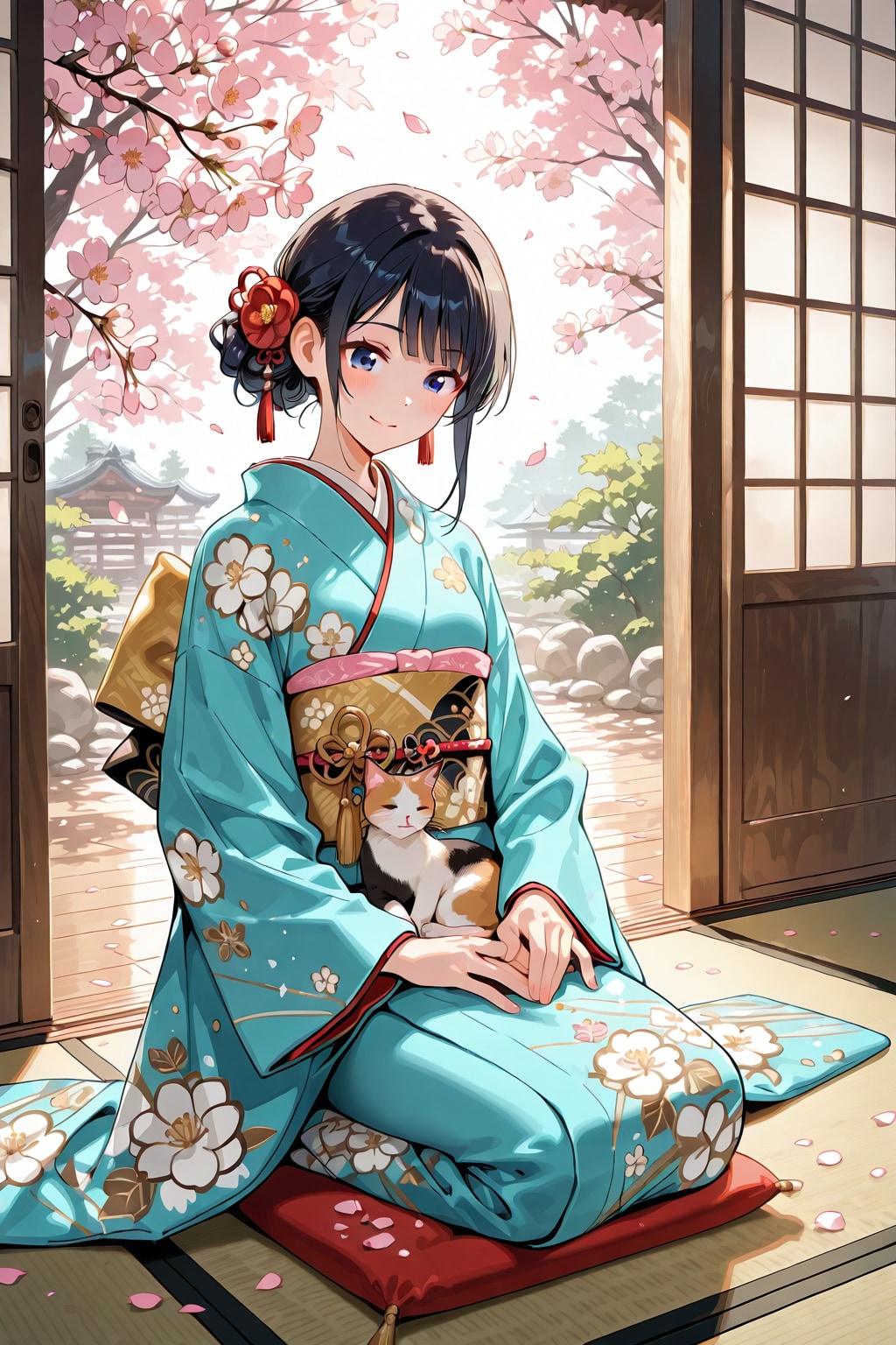 猫と花見
