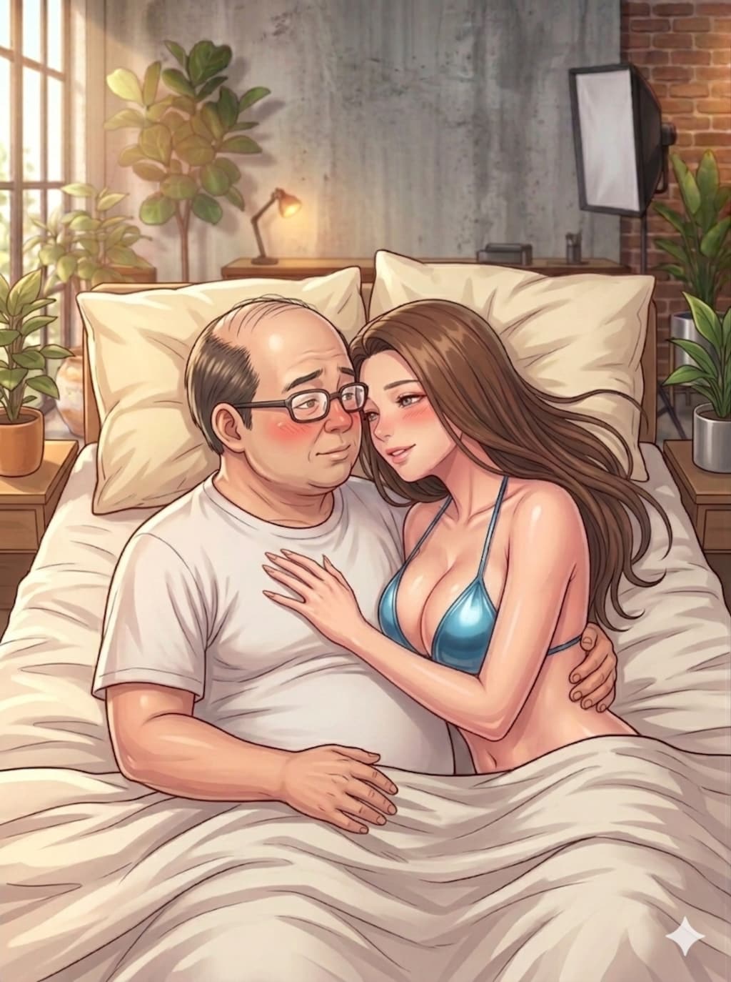 巨乳美女と中年オヤジがベッドで愛し合う