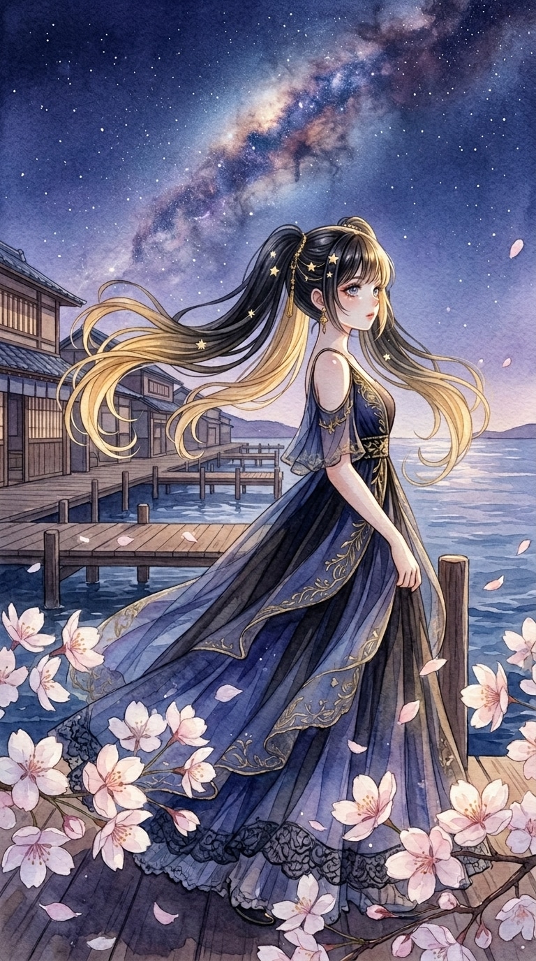 黒ツイさん。夜桜 | の人気AIイラスト・グラビア