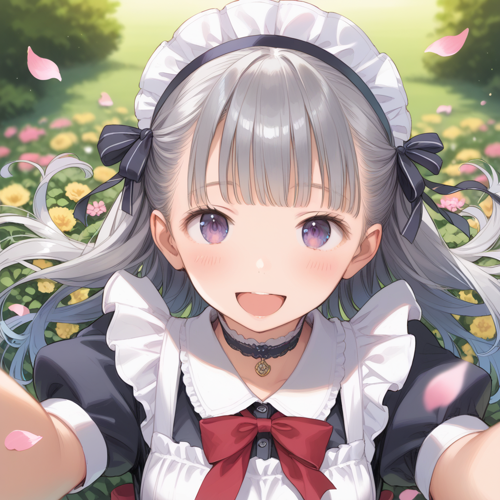 お花畑とメイドさん