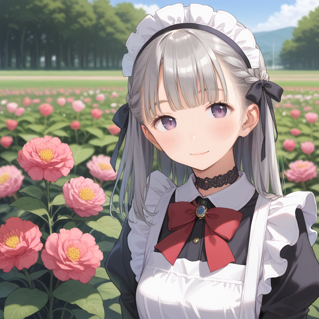 お花畑とメイドさん