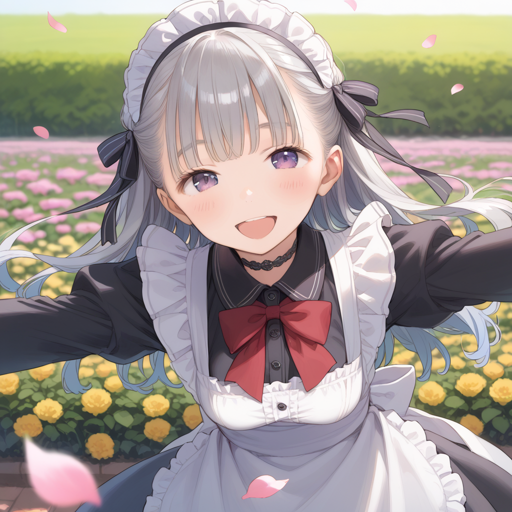 お花畑とメイドさん