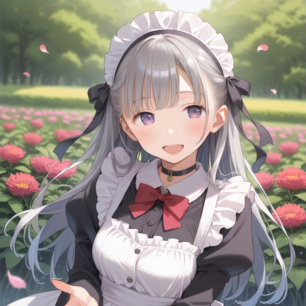 お花畑とメイドさん