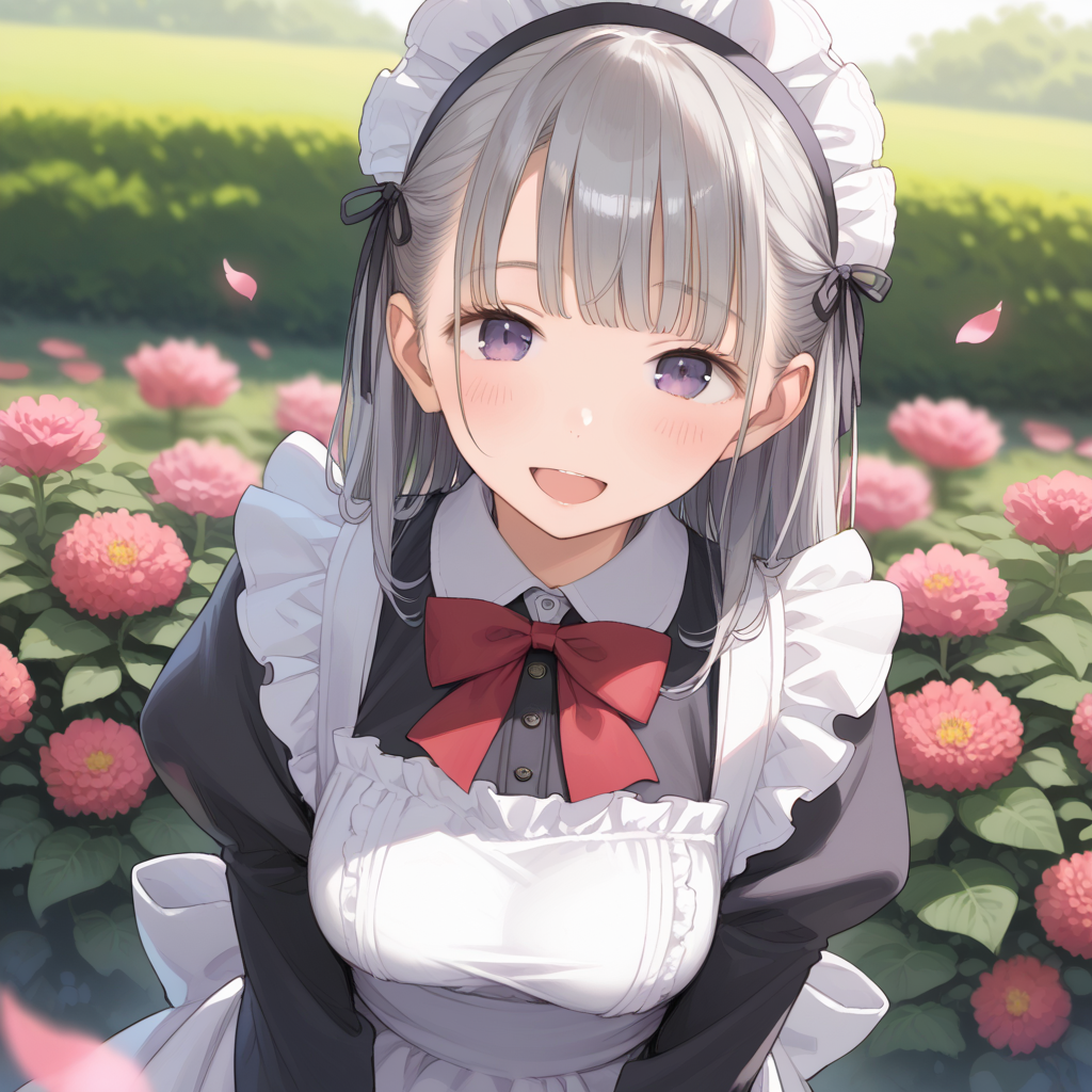 お花畑とメイドさん
