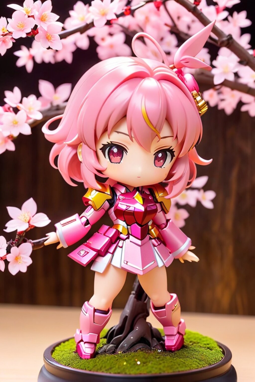 桜の盆栽とピンク髪ちゃん