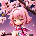 桜の盆栽とピンク髪ちゃん 2枚目