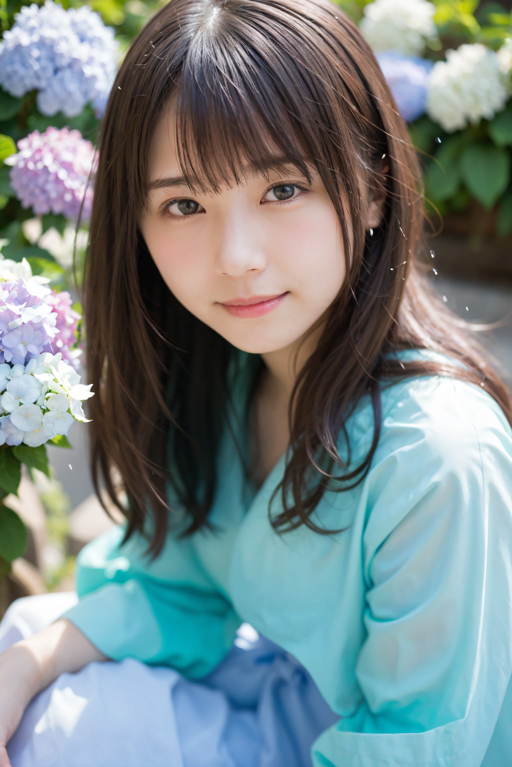 紫陽花と女の子