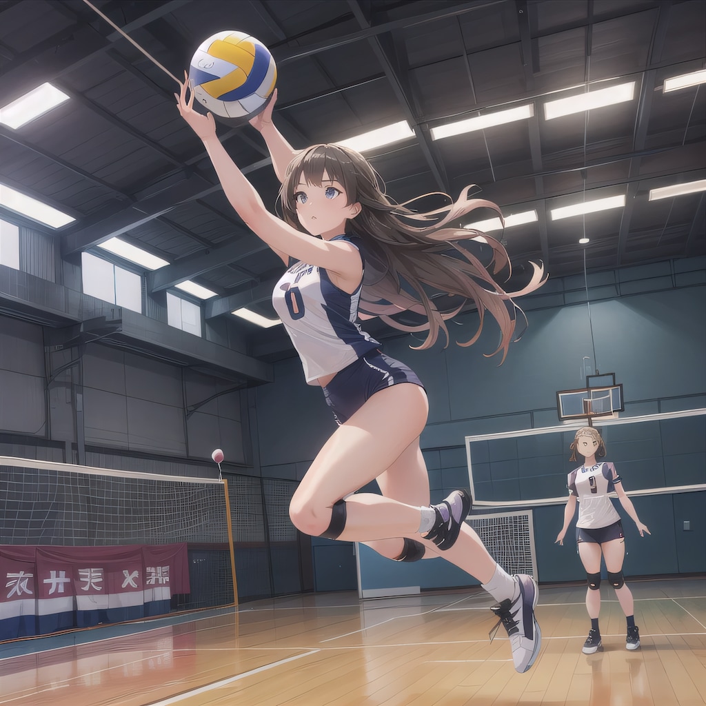 黒髪ロングでユニフォームの少女５５