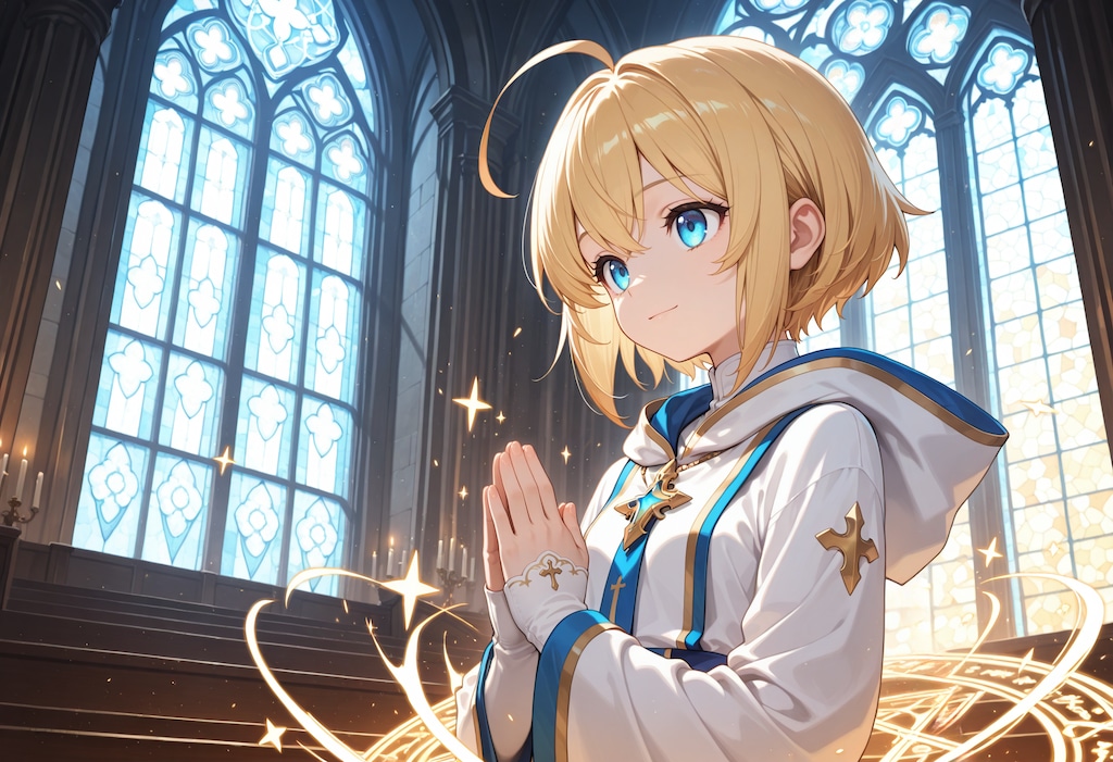 クリスマス礼拝で祈りを捧げるシスターさん