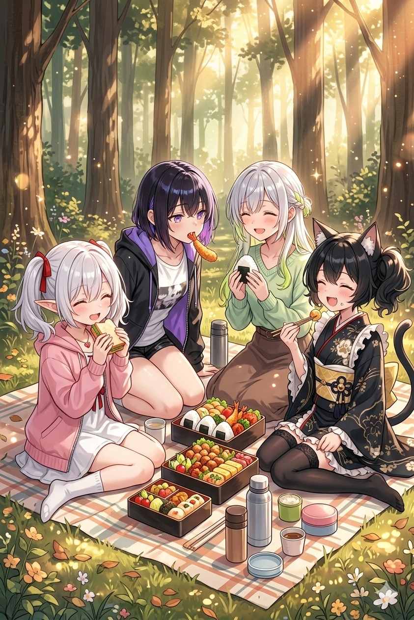 4人でピクニック | の人気AIイラスト・グラビア