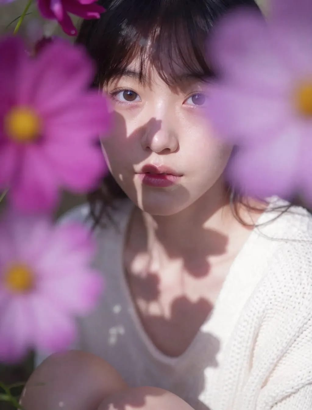 花と強烈な光と