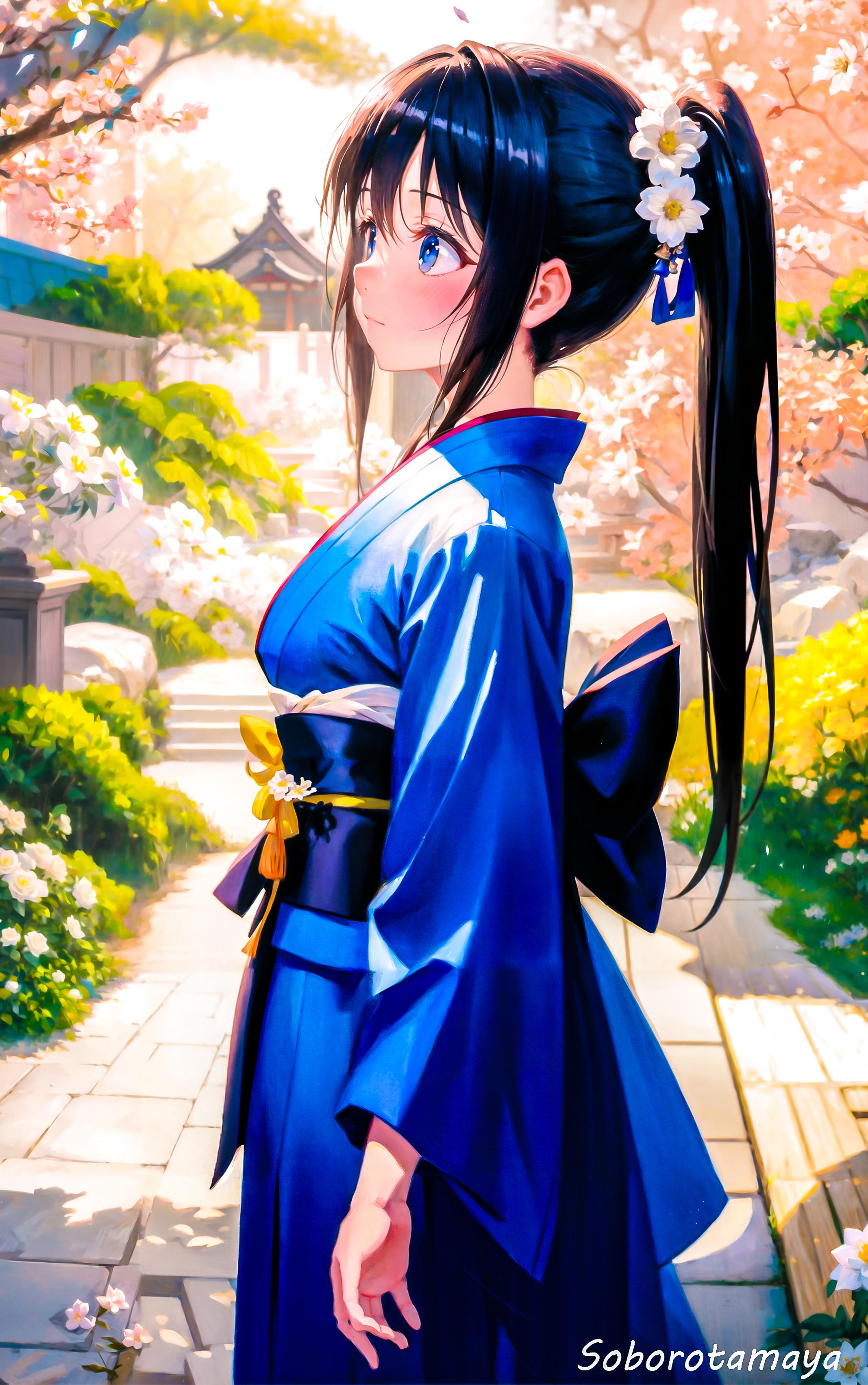 和服とポニーテール