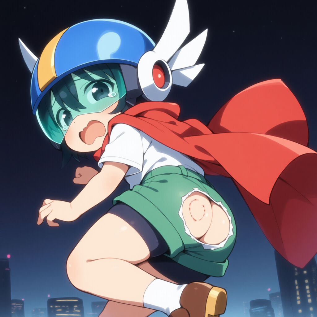 お尻をかじられるヒーロー少年