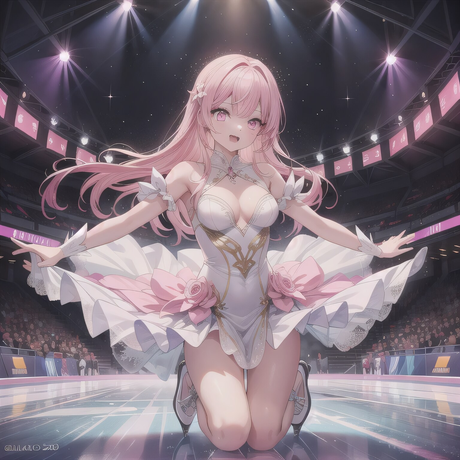 ピンク髪ロングでアイススケートの少女４ | の人気AIイラスト・グラビア