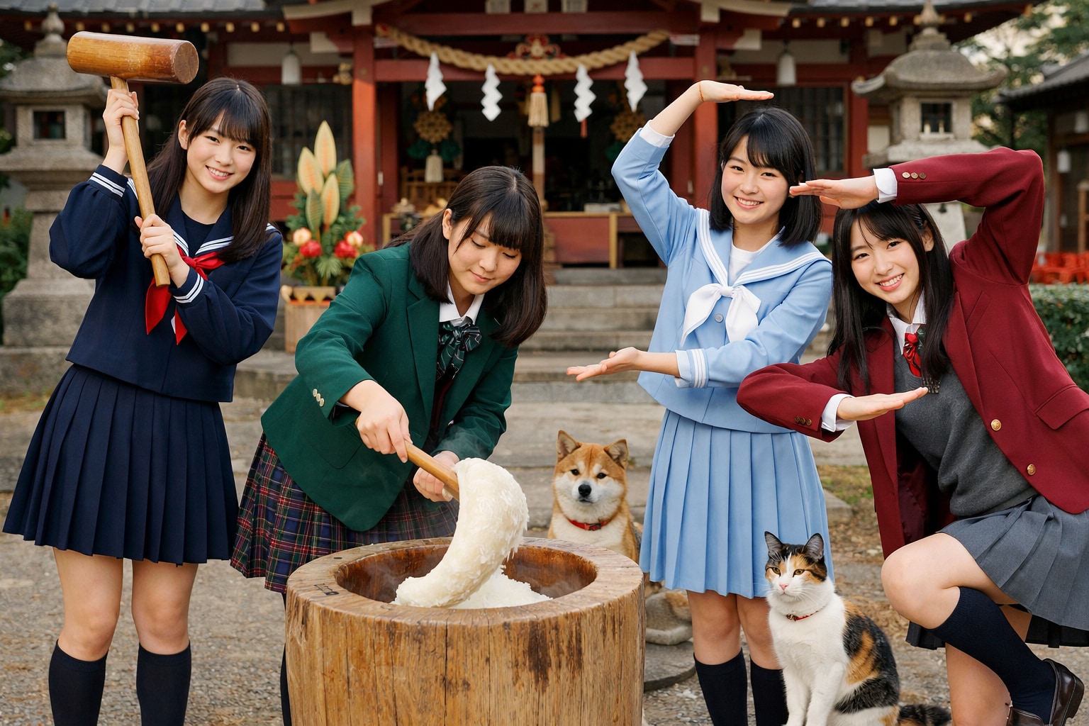 餅つきをする女の子達 | の人気AIイラスト・グラビア