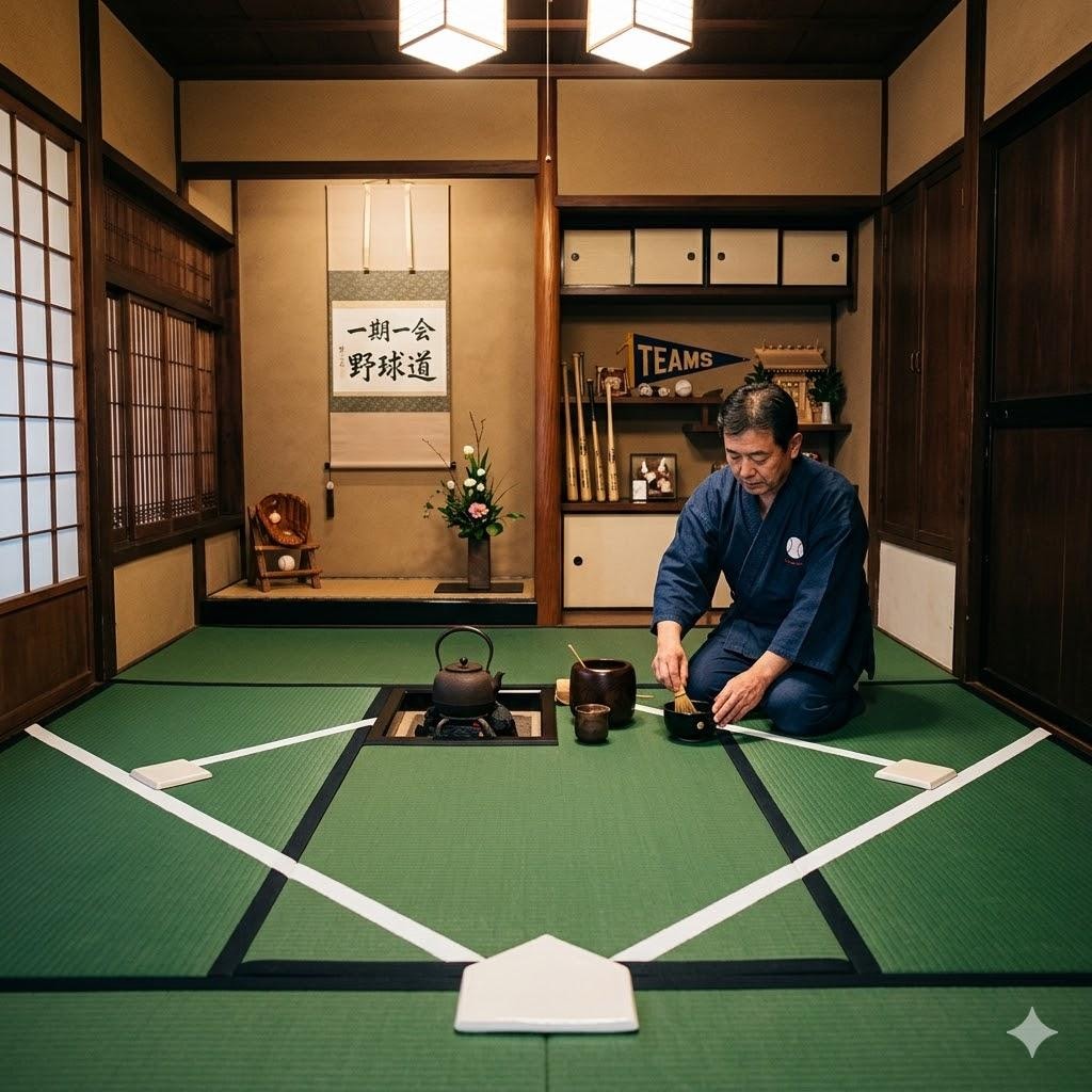 野球場っぽい茶道の部屋