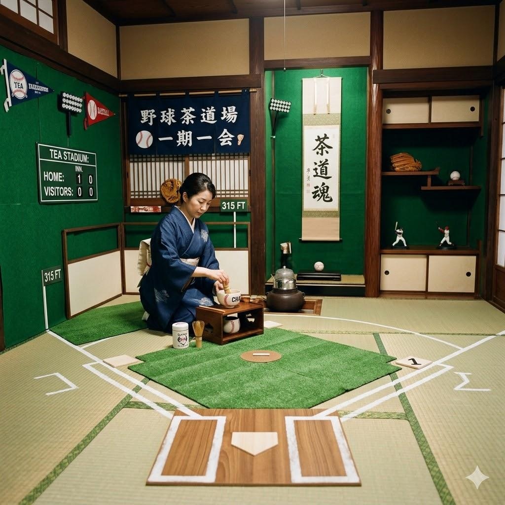 野球場っぽい茶道の部屋