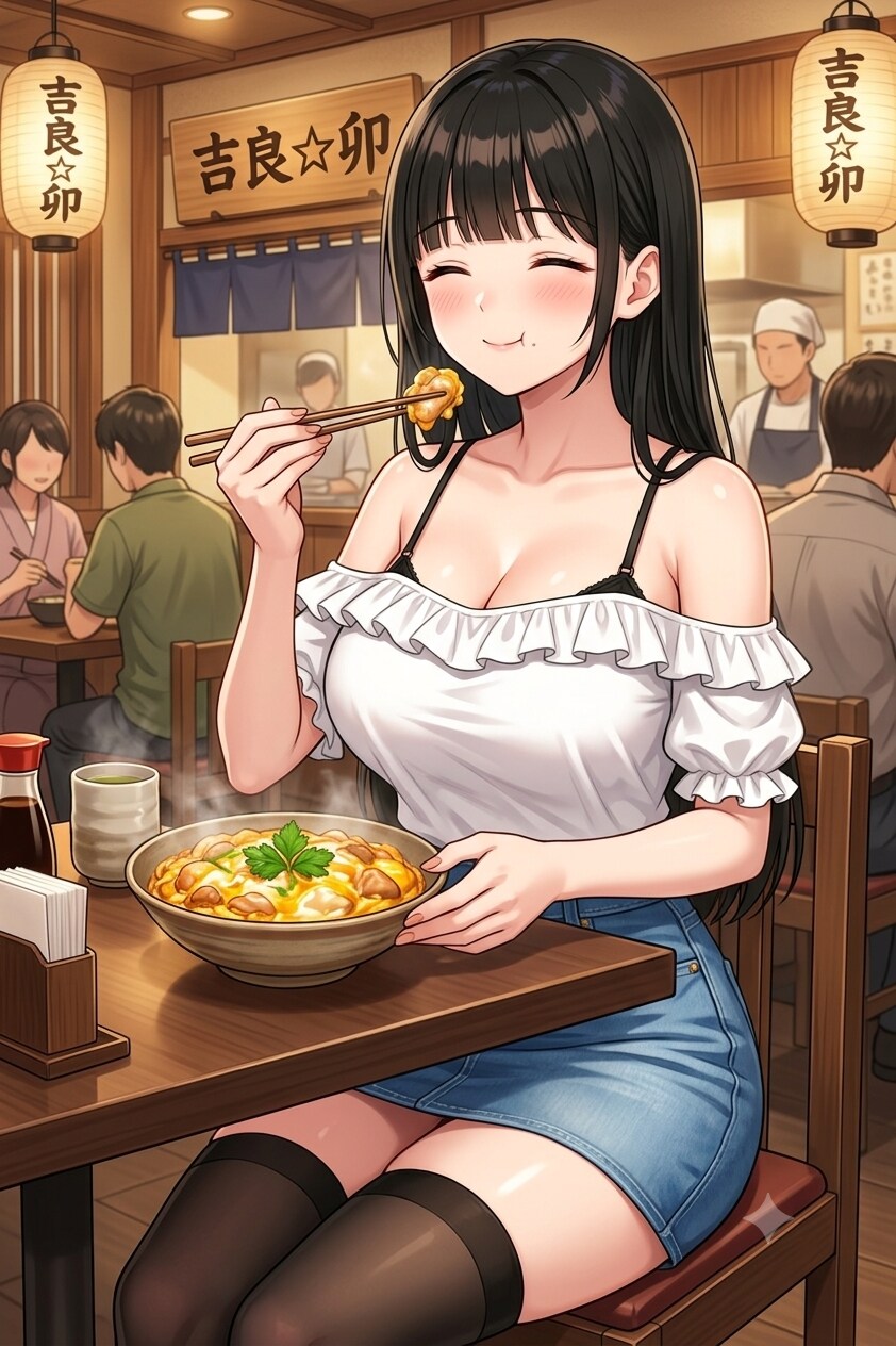 吉良☆卯で親子丼食べるサキちゃん