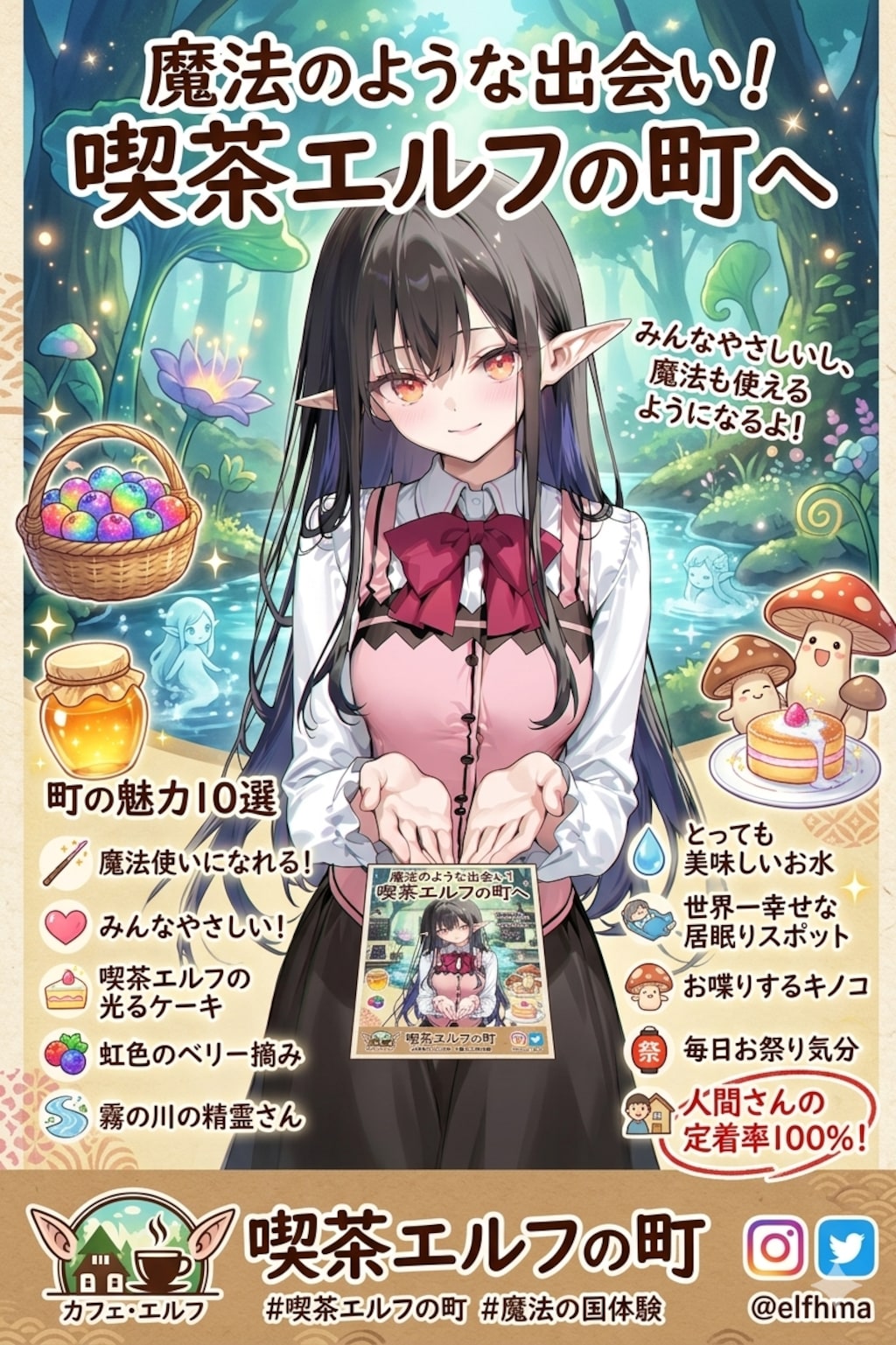 町のPRをするエルフの女の子