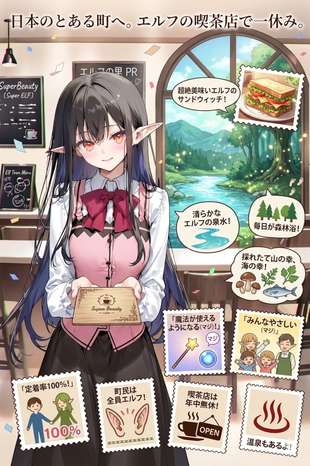 町のPRをするエルフの女の子