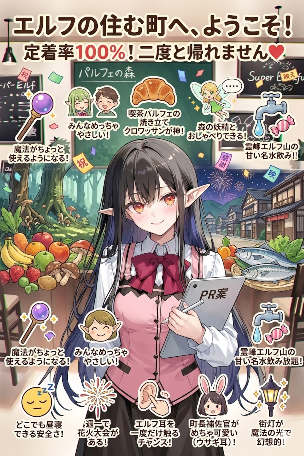 町のPRをするエルフの女の子