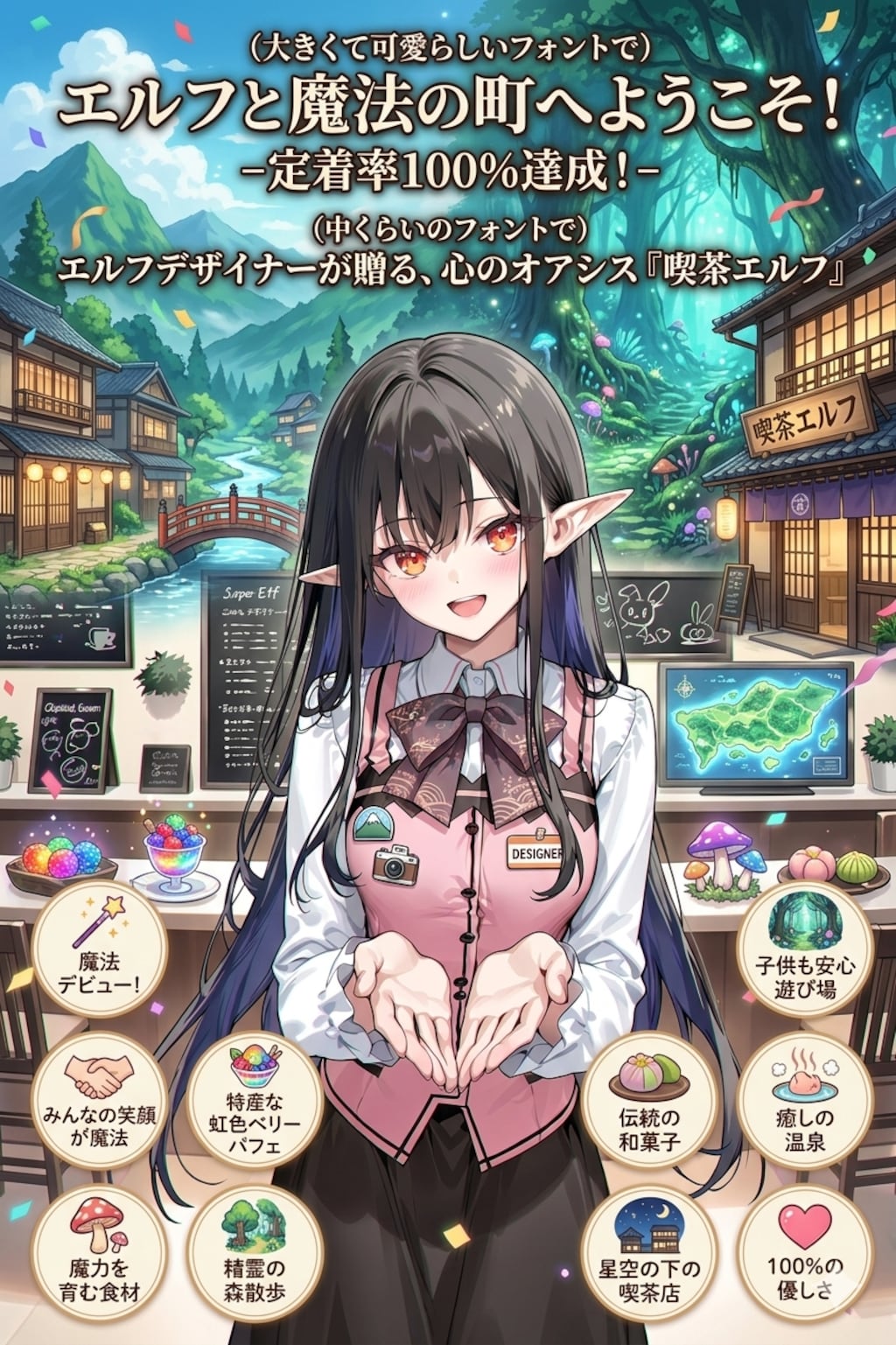 町のPRをするエルフの女の子
