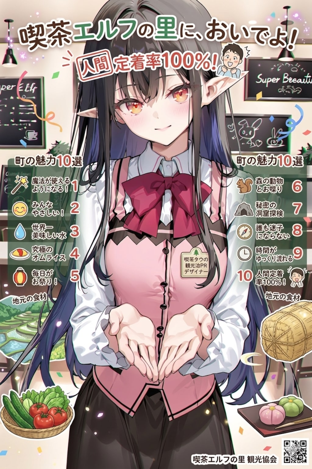 町のPRをするエルフの女の子