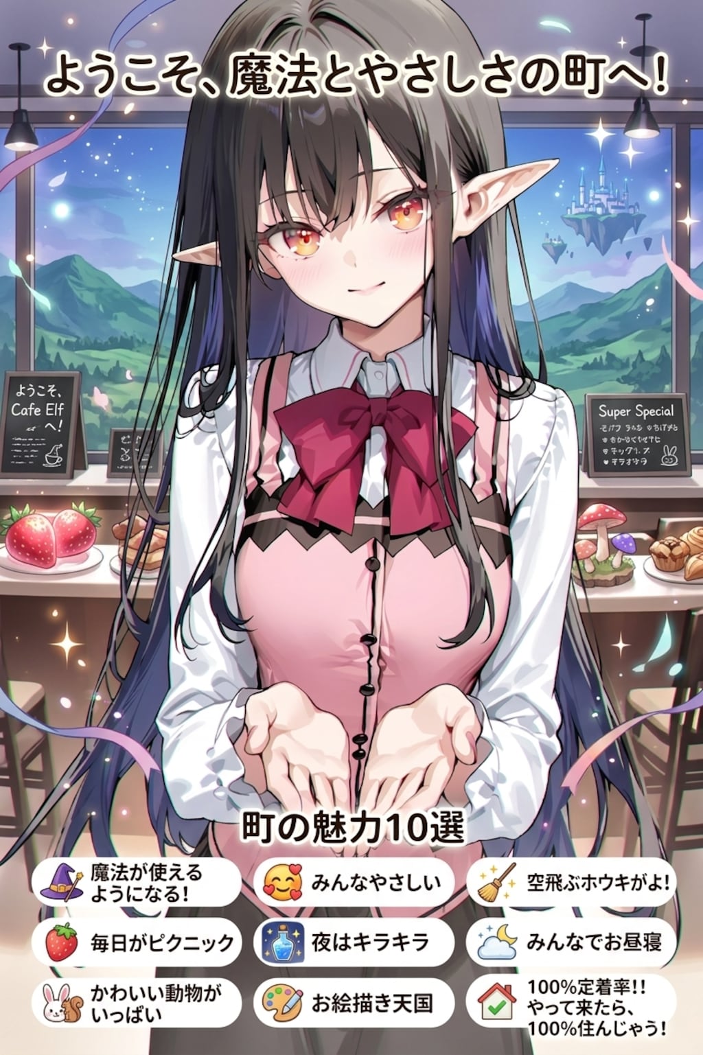 町のPRをするエルフの女の子