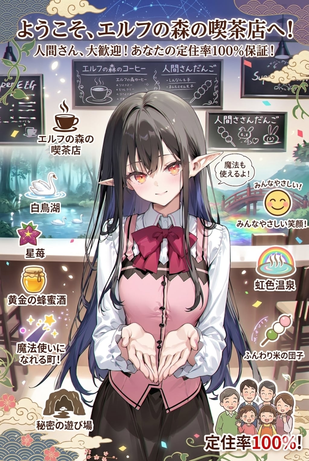 町のPRをするエルフの女の子