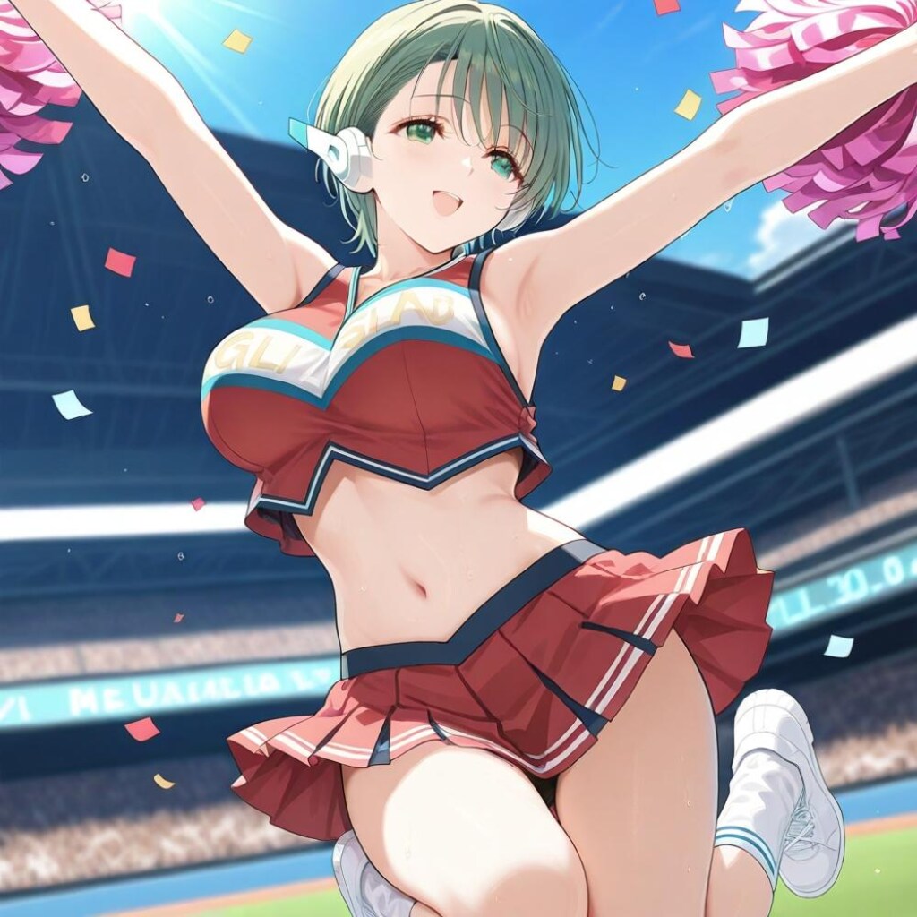 アニメ風、きららジャンプ応援チアリーダーメイドロボ等人妻達