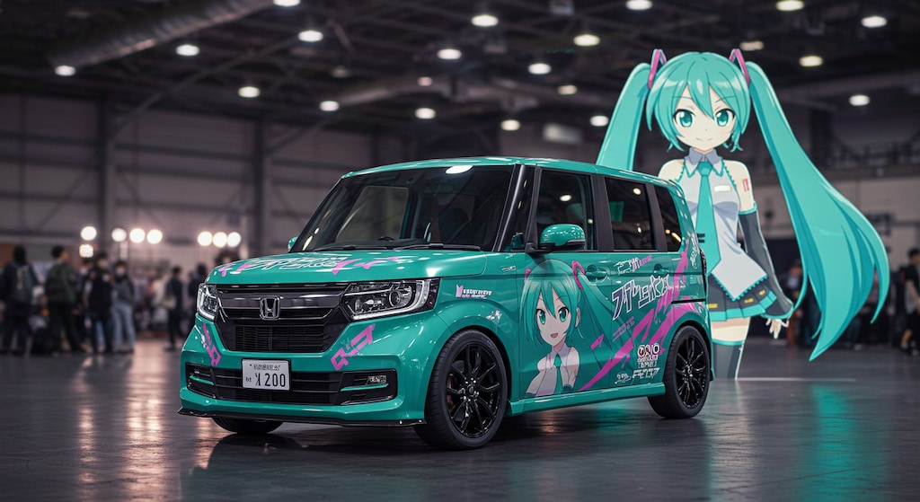 初音ミクと初音ミク痛車N-BOX